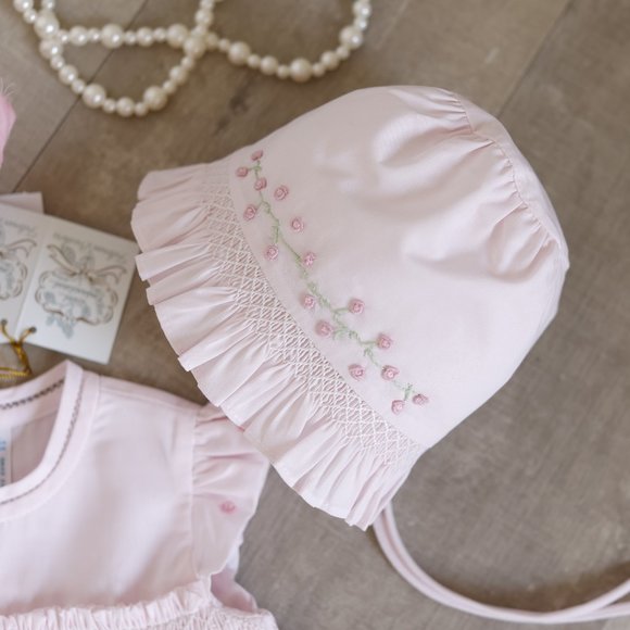 Girls Dress Pink Smocked Size 3 Months with Bonnet Feltman Brothers NWT - Picture 3 of 4